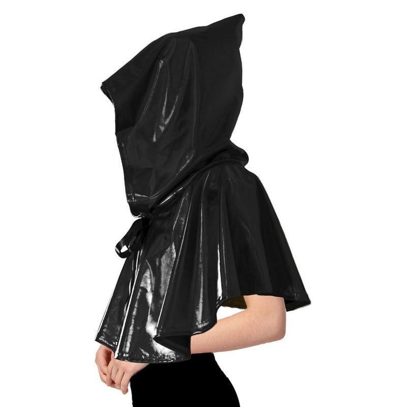 Load image into Gallery viewer, Adult Iridescent Metallic Mini Hooded Cape Halloween Costume - Black-2