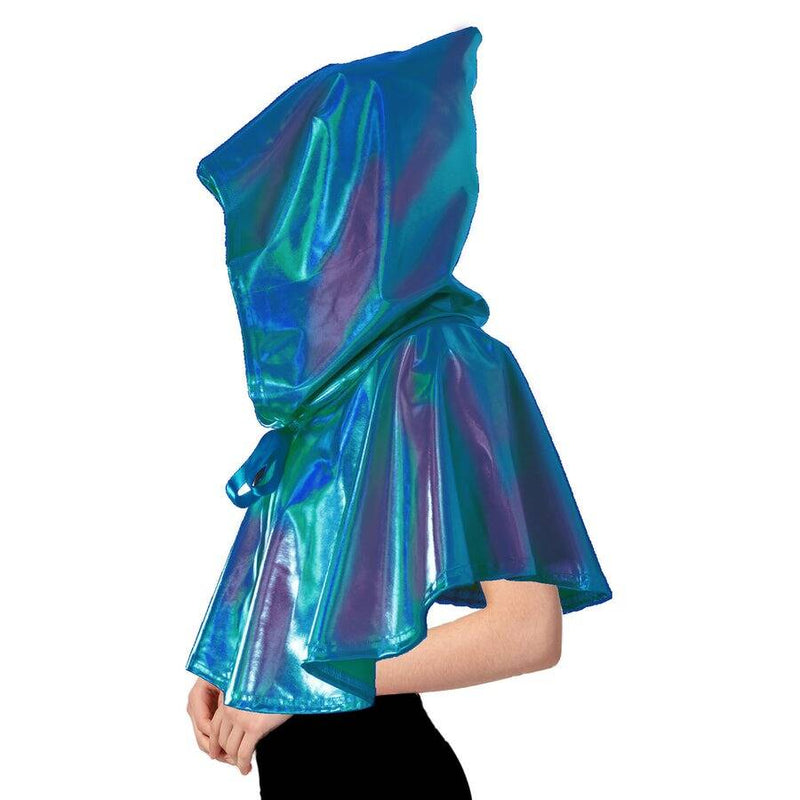 Load image into Gallery viewer, Adult Iridescent Metallic Mini Hooded Cape Halloween Costume Par - Blue/Purple-2