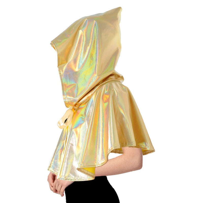 Load image into Gallery viewer, Adult Iridescent Metallic Mini Hooded Cape Halloween - Gold/Yellow-2
