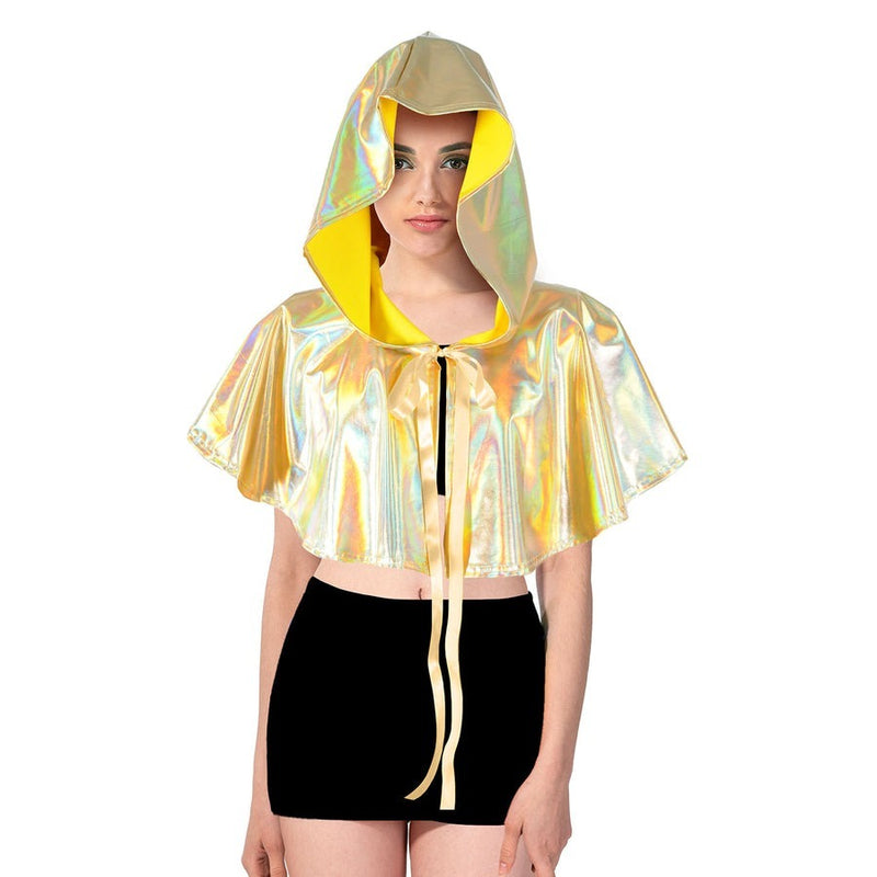 Load image into Gallery viewer, Adult Iridescent Metallic Mini Hooded Cape Halloween - Gold/Yellow-1