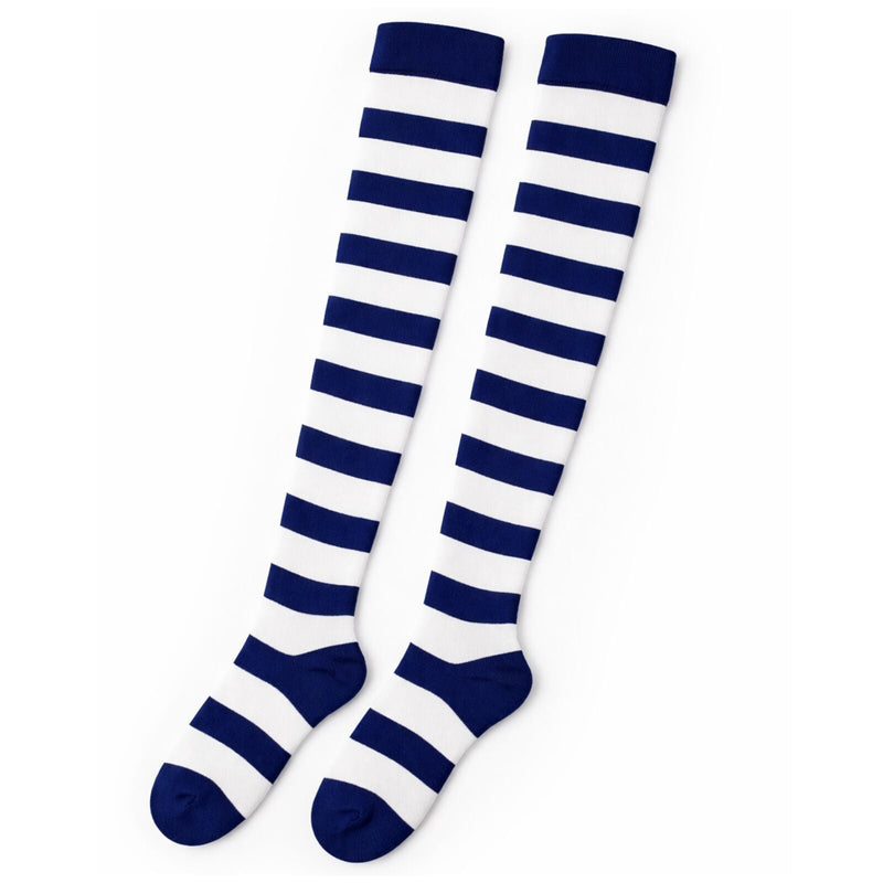 Load image into Gallery viewer, 10x Womens Over Knee Socks Striped Thigh High Long Stockings - Blue/White-4