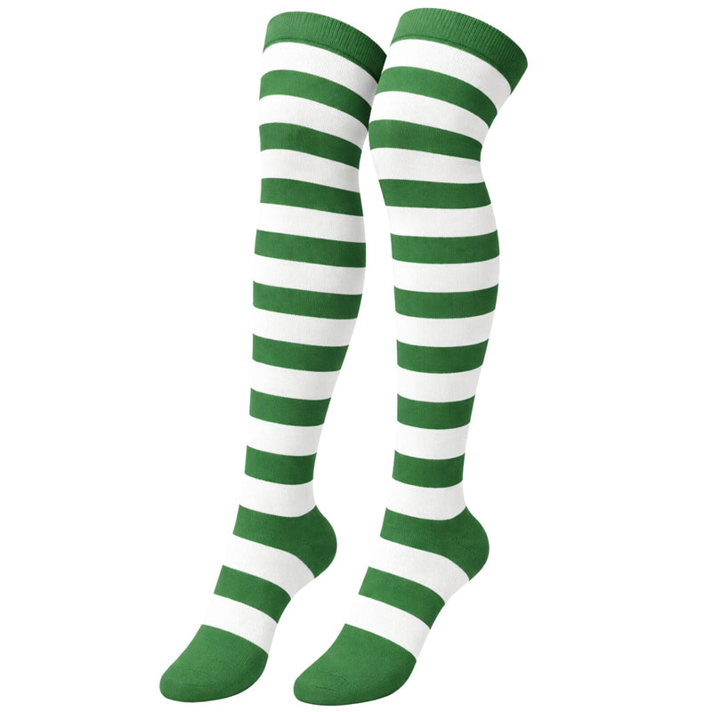 Load image into Gallery viewer, 10x Womens Over Knee Socks Striped Thigh High Long Stockings - Dark Green/White-2