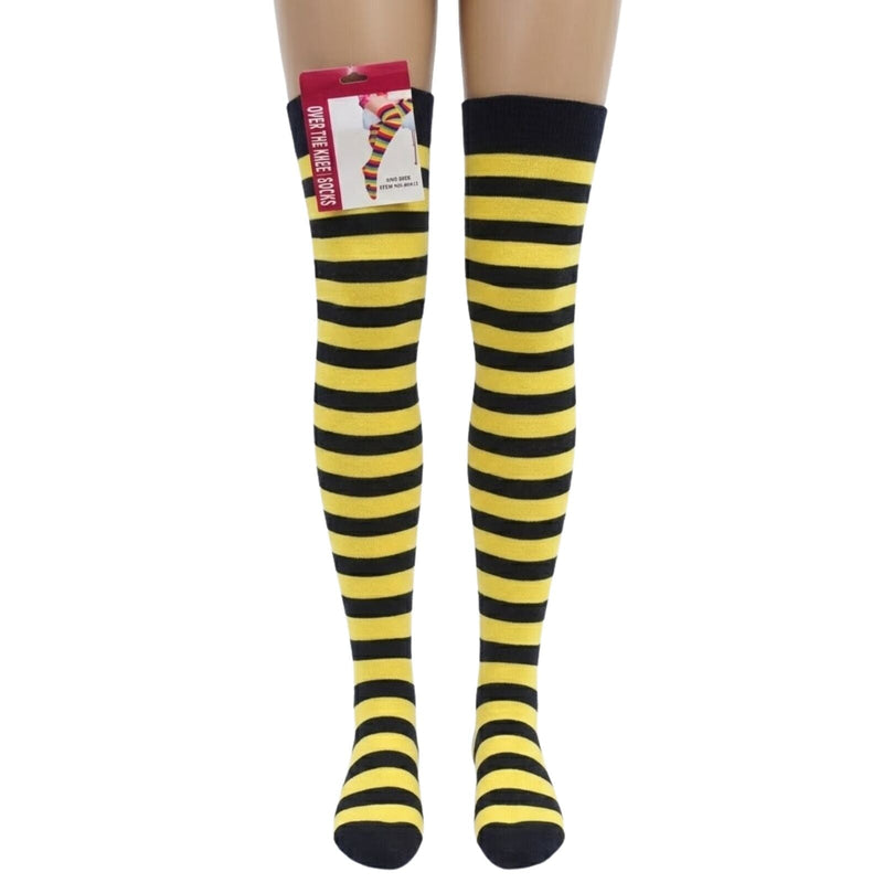 Load image into Gallery viewer, Womens Over Knee Socks Striped Thigh High Stockings Long Stretch - Yellow/Black-2