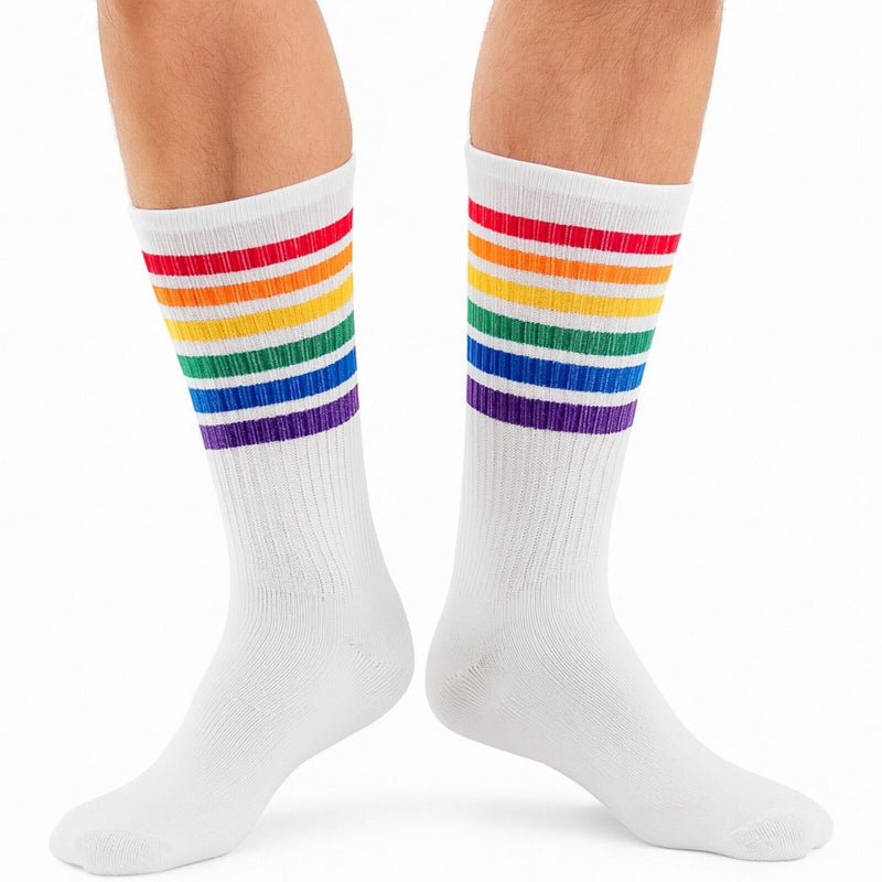 Load image into Gallery viewer, 12 Pairs White Unisex Socks with Rainbow Stripes for Halloween Costume Party-3