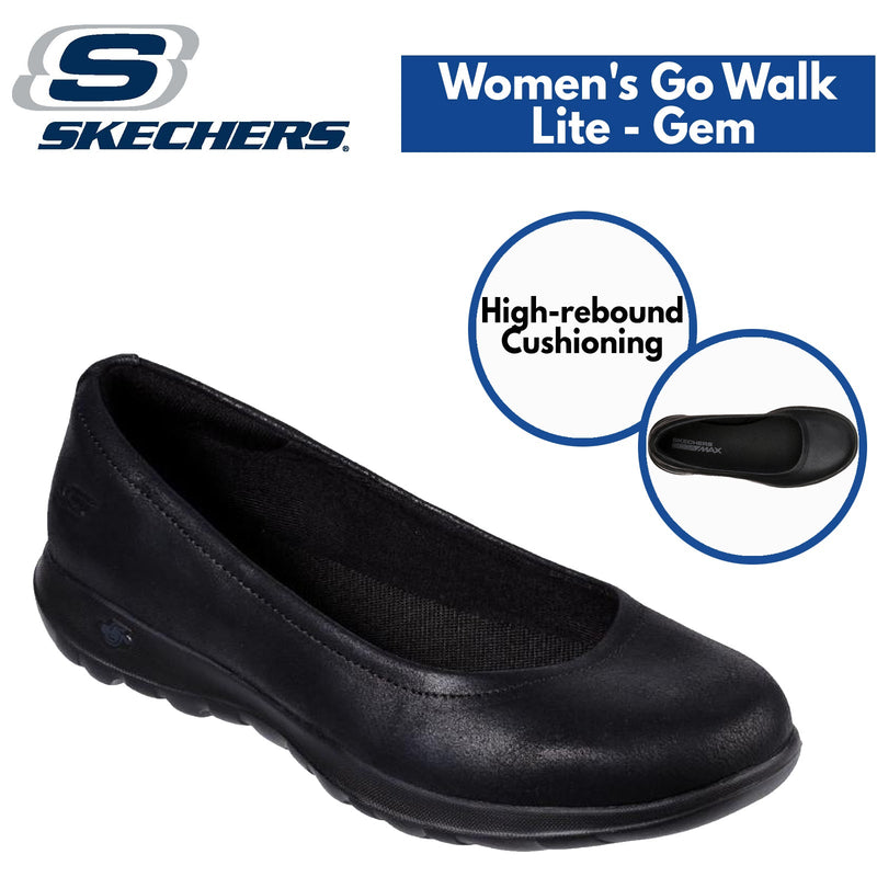 Load image into Gallery viewer, Skechers Womens Go Walk Lite Flats Shoes Comfort GEM Lightweight - Black/Black-1