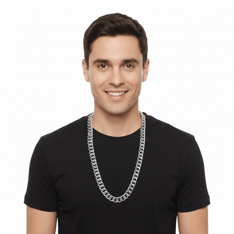 Load image into Gallery viewer, BIG NECKLACE 50cm Pimp Costume Party Fancy Dress Gangster Chain Jewellery - Silver-2