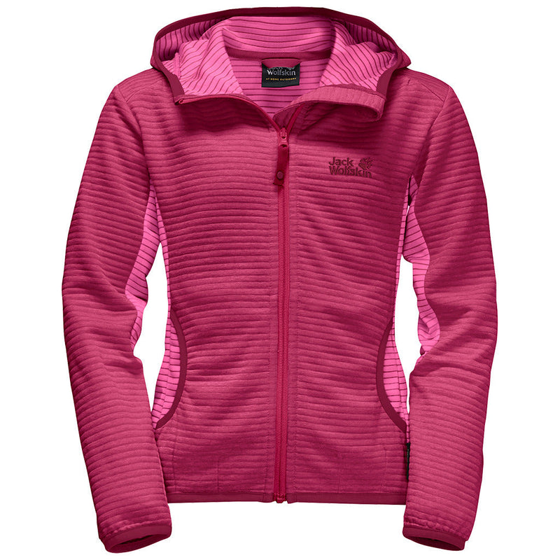 Load image into Gallery viewer, Jack Wolfskin Tongari Girls Hooded Fleece Jacket Lightweight Kids - Azalea Red-5