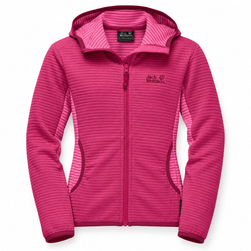 Load image into Gallery viewer, Jack Wolfskin Tongari Girls Hooded Fleece Jacket Lightweight Kids - Azalea Red-2