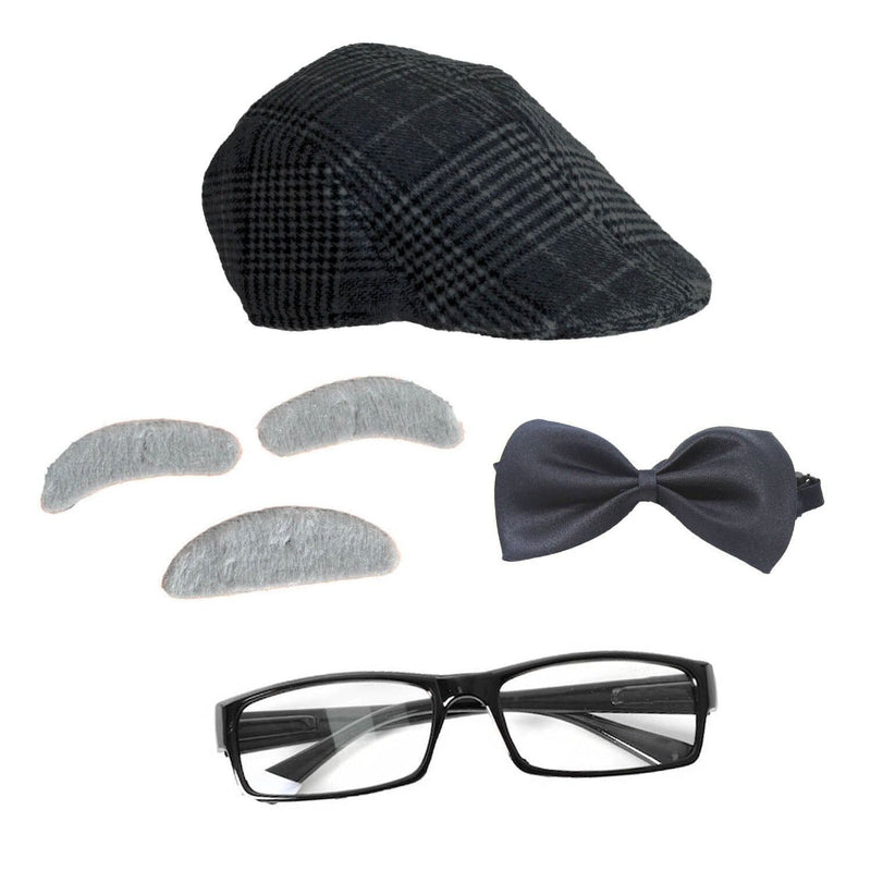 Load image into Gallery viewer, Grampy Instant Disguise Cap Glasses Grandpa Halloween Costume Kit in Dark Grey-2