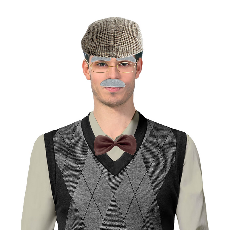 Load image into Gallery viewer, Grampy Costume Party Kit Grandpa Cap Glasses Bowtie Brows Moustache Halloween-2