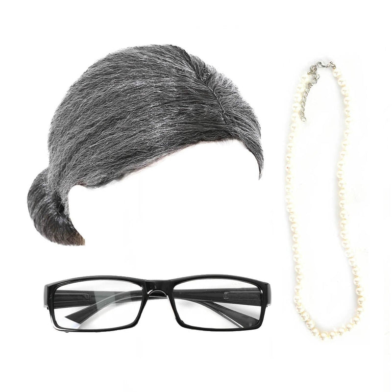 Load image into Gallery viewer, Grandma Instant Disguise Accessory Kit Halloween Party Grey Wig Necklace Glasses-2
