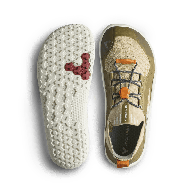 Load image into Gallery viewer, Vivobarefoot Primus Trail Knit FG Preschool Peyote lightweight kids' trail shoe with flexible sole for natural movement