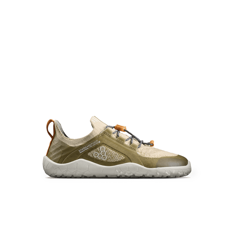 Load image into Gallery viewer, Vivobarefoot Primus Trail Knit FG Preschool Peyote lightweight barefoot-friendly kids' trail shoe in peyote color