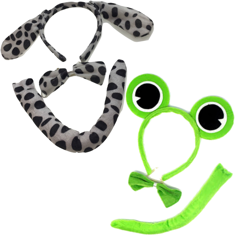 Load image into Gallery viewer, 2pc Set Animal Headband w Bow Tail Dog + Frog Ears Hair Costume Halloween Party-0