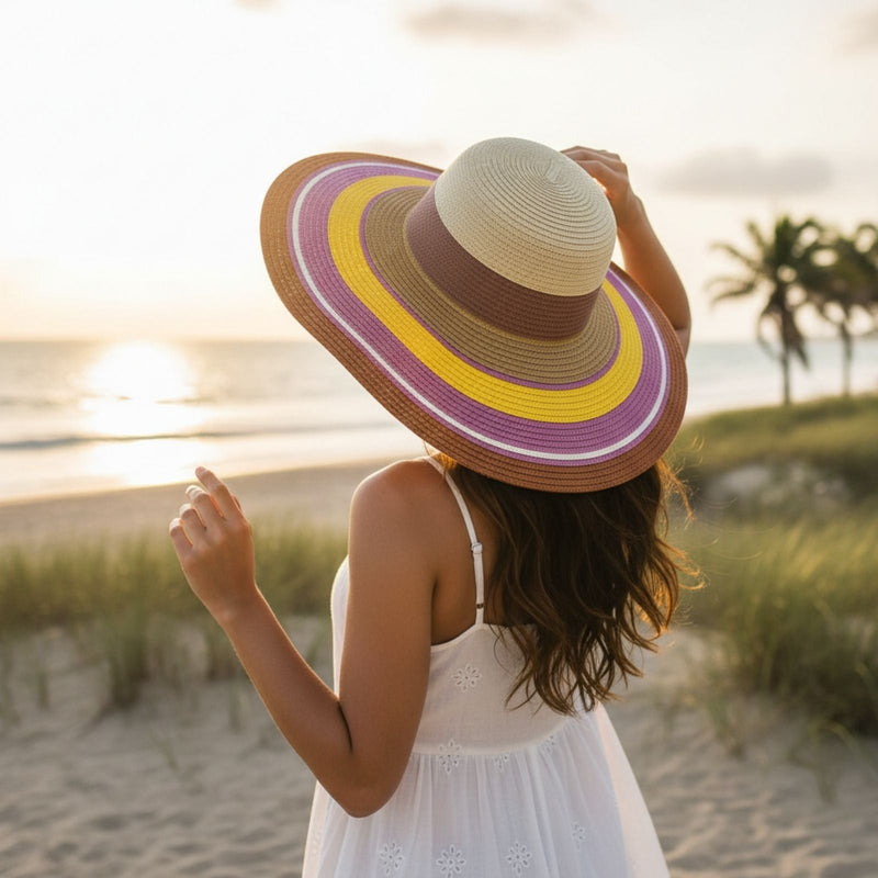 Load image into Gallery viewer, Jacaru 1764 Wide Brim Colour Stripes Hat – UPF 50+