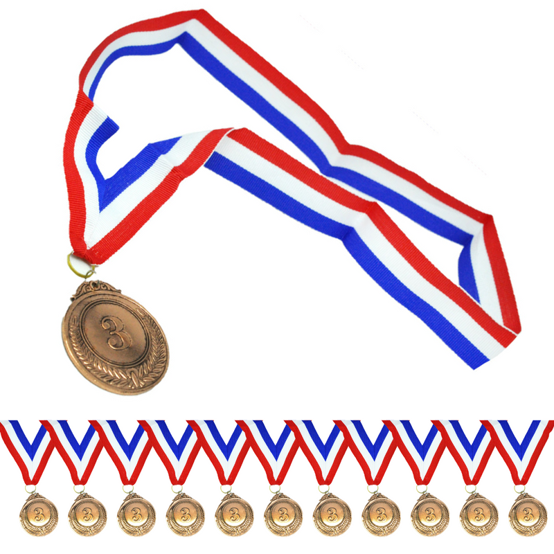 Load image into Gallery viewer, 12x 3rd METAL BRONZE WINNER MEDALS Sports Day School 46cm Ribbon-0