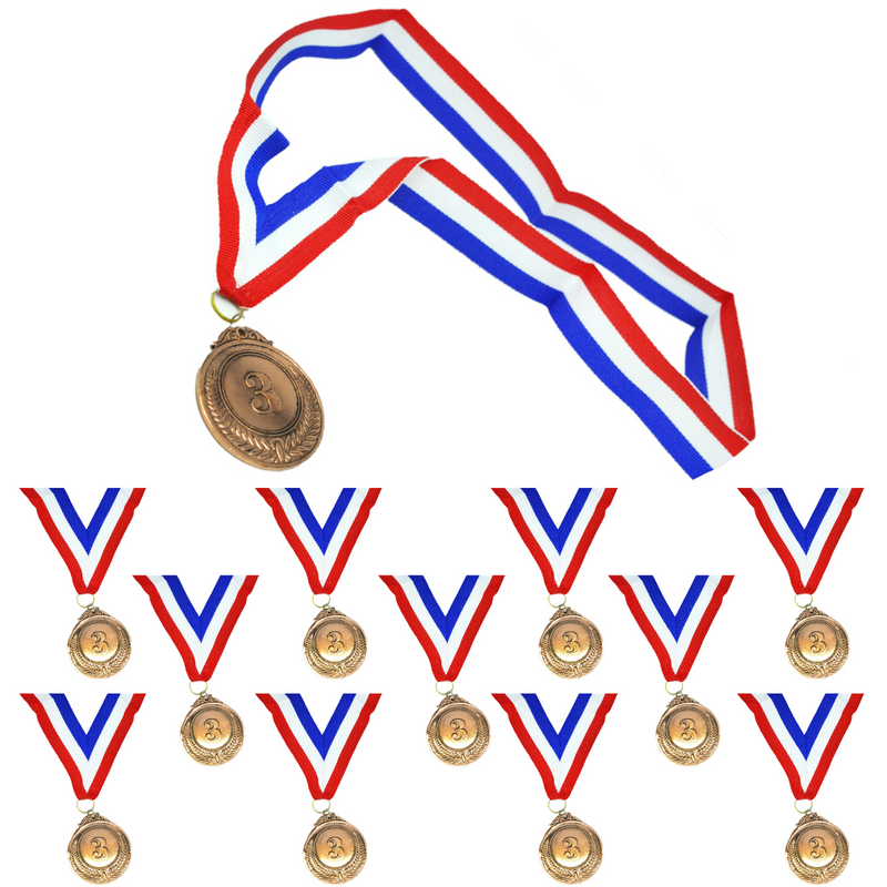 Load image into Gallery viewer, 12x 3rd METAL BRONZE WINNER MEDALS Sports Day School 46cm Ribbon-2