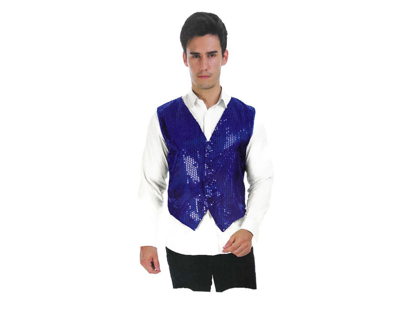 Load image into Gallery viewer, Mens Sequin Vest Waistcoat Disco Sparkle Costume Dance Party One Size - Blue-3