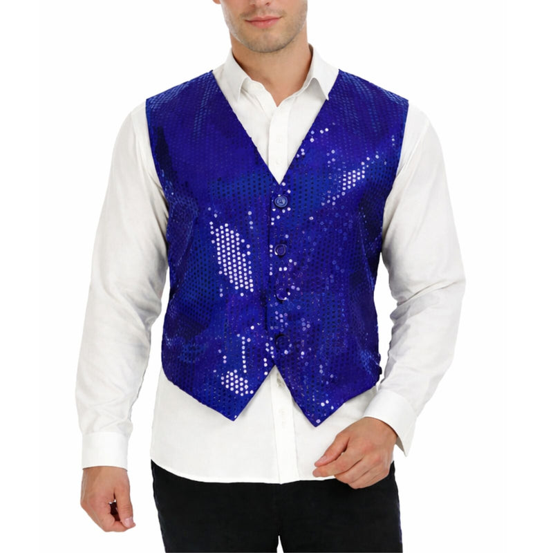 Load image into Gallery viewer, Mens Sequin Vest Waistcoat Disco Sparkle Costume Dance Party One Size - Blue-1