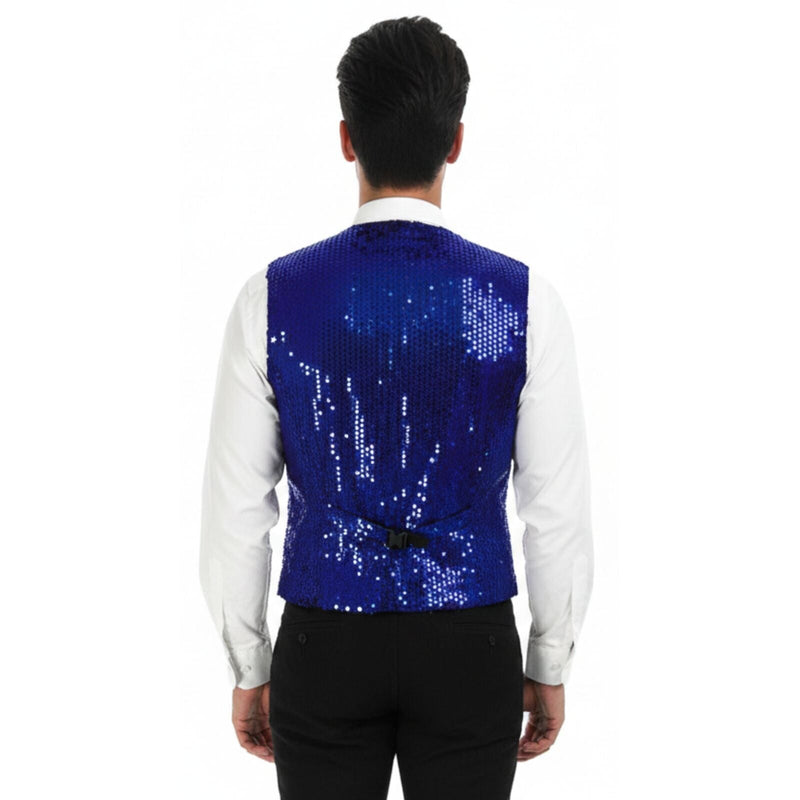 Load image into Gallery viewer, Mens Sequin Vest Waistcoat Disco Sparkle Costume Dance Party One Size - Blue-4