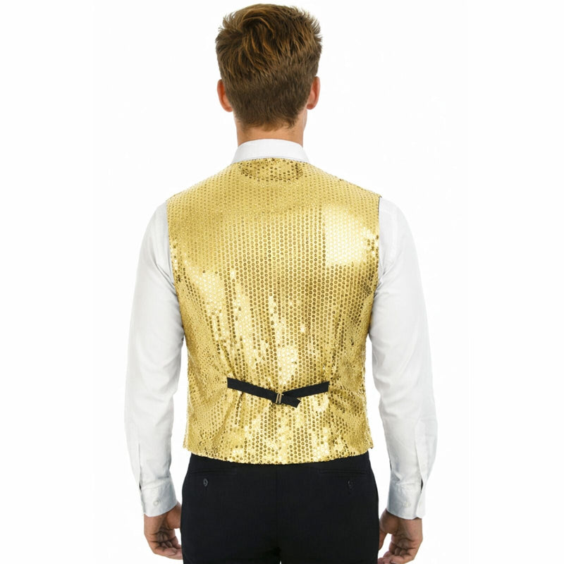 Load image into Gallery viewer, Mens Sequin Vest Waistcoat Disco Sparkle Costume Dance Party One Size - Gold-2