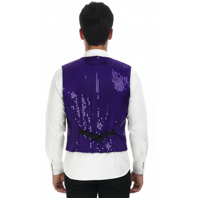 Load image into Gallery viewer, Mens Sequin Vest Waistcoat Disco Sparkle Costume Dance Party One Size - Purple-4