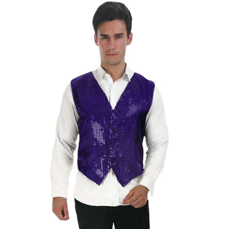 Load image into Gallery viewer, Mens Sequin Vest Waistcoat Disco Sparkle Costume Dance Party One Size - Purple-3
