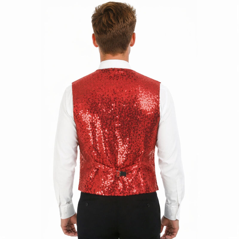 Load image into Gallery viewer, Mens Sequin Vest Waistcoat Disco Sparkle Costume Dance Party One Size - Red-2