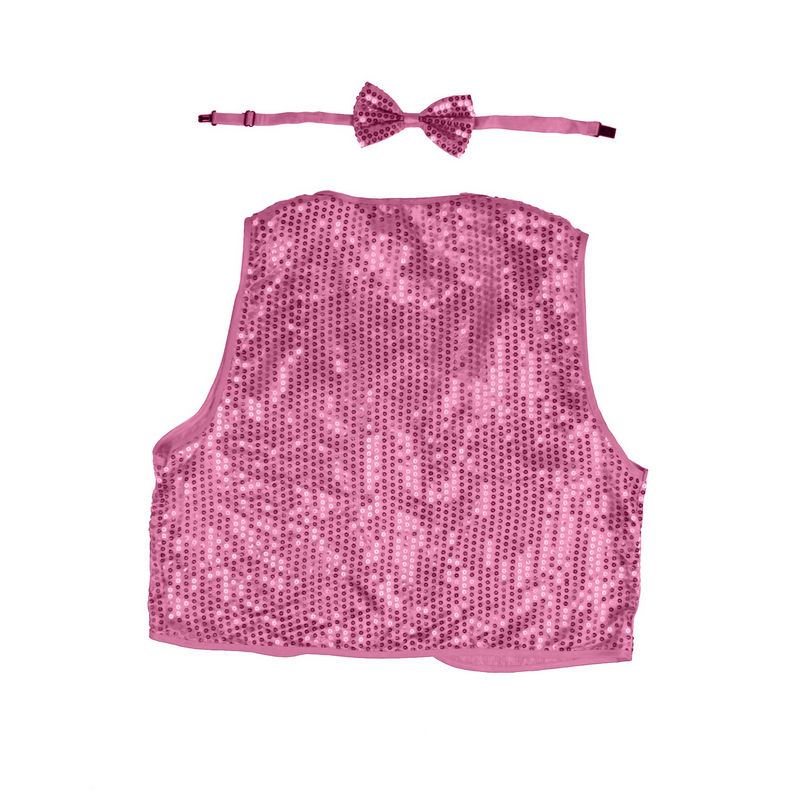 Load image into Gallery viewer, Adult Unisex SEQUIN BOW TIE & VEST Dance Costume Party Sparkle Set in Light Pink-2