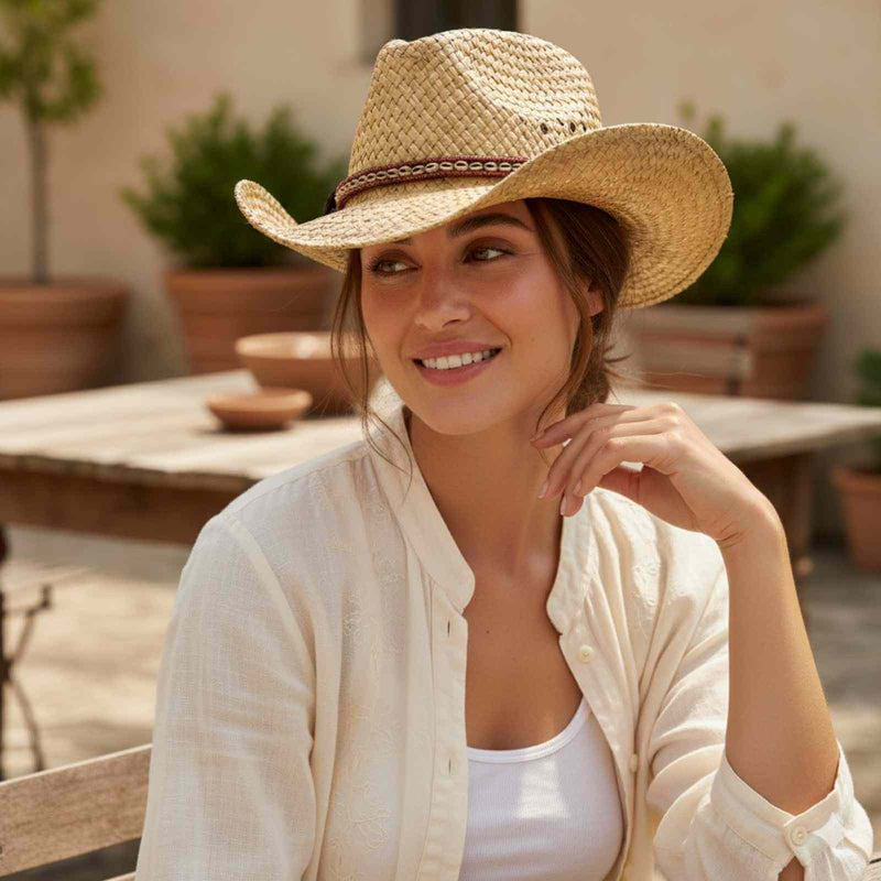 Load image into Gallery viewer, Jacaru 1818H Straw Cowboy Hat – Small Shell Band | Vegan