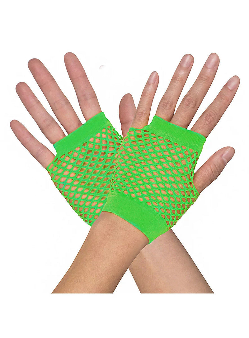 Load image into Gallery viewer, 1 Pair Fishnet Gloves Fingerless Wrist Length 70s 80s Costume Party - Neon Green-1