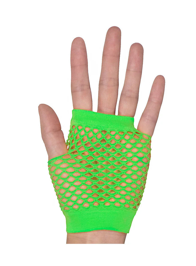 Load image into Gallery viewer, 1 Pair Fishnet Gloves Fingerless Wrist Length 70s 80s Costume Party - Neon Green-3