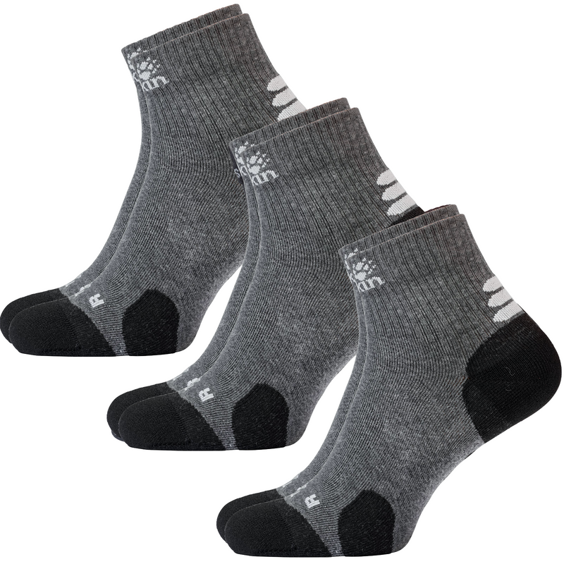 Load image into Gallery viewer, 3x Jack Wolfskin Ankle Socks Travel Organic Cotton Mid Cut Hiking Trekking - Dark Grey-1