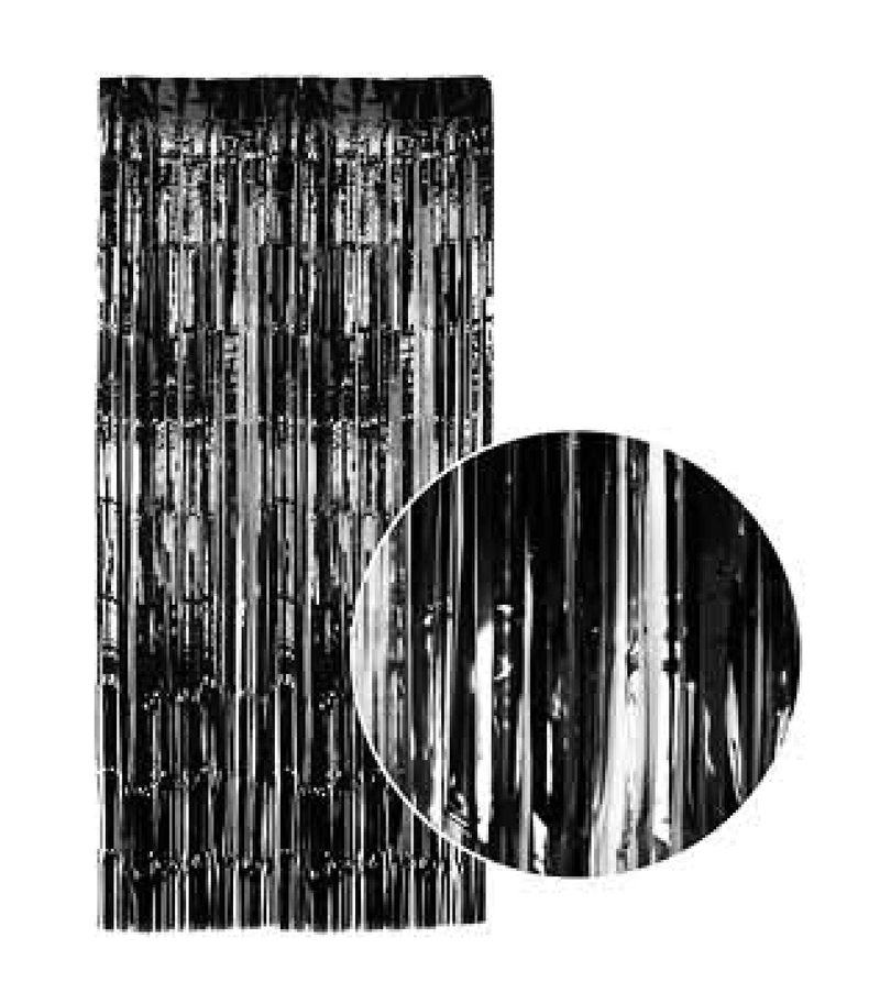 Load image into Gallery viewer, Tinsel Curtain Foil Metallic Fringe Backdrop Party Door Decorations - (200cm x 100cm) - Black-1