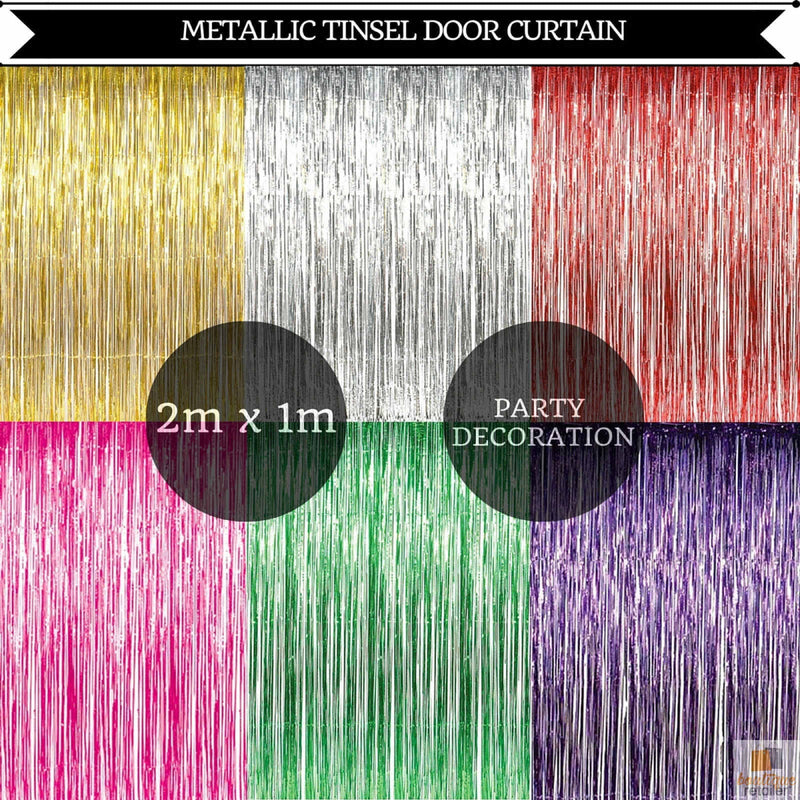 Load image into Gallery viewer, Tinsel Curtain Foil Metallic Fringe Backdrop Party Door Decorations - (200cm x 100cm) - Green-4