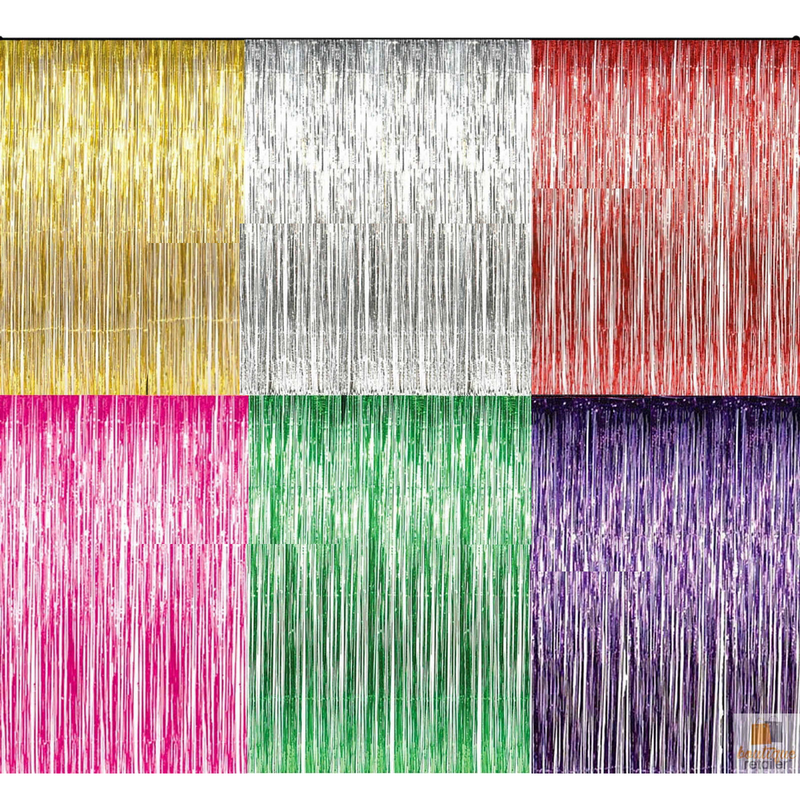 Load image into Gallery viewer, Tinsel Curtain Foil Metallic Fringe Backdrop Party Door Decorations - (200cm x 100cm) - Green-2