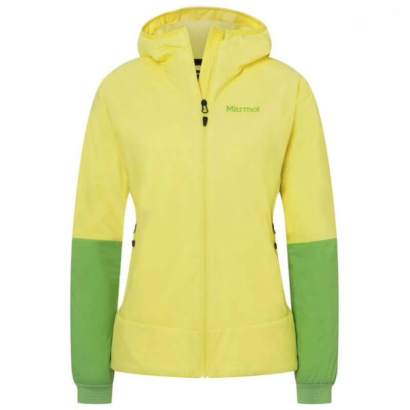 Load image into Gallery viewer, Marmot Women’s Novus LT Hybrid Hooded Jacket – Light Yellow/Kiwi