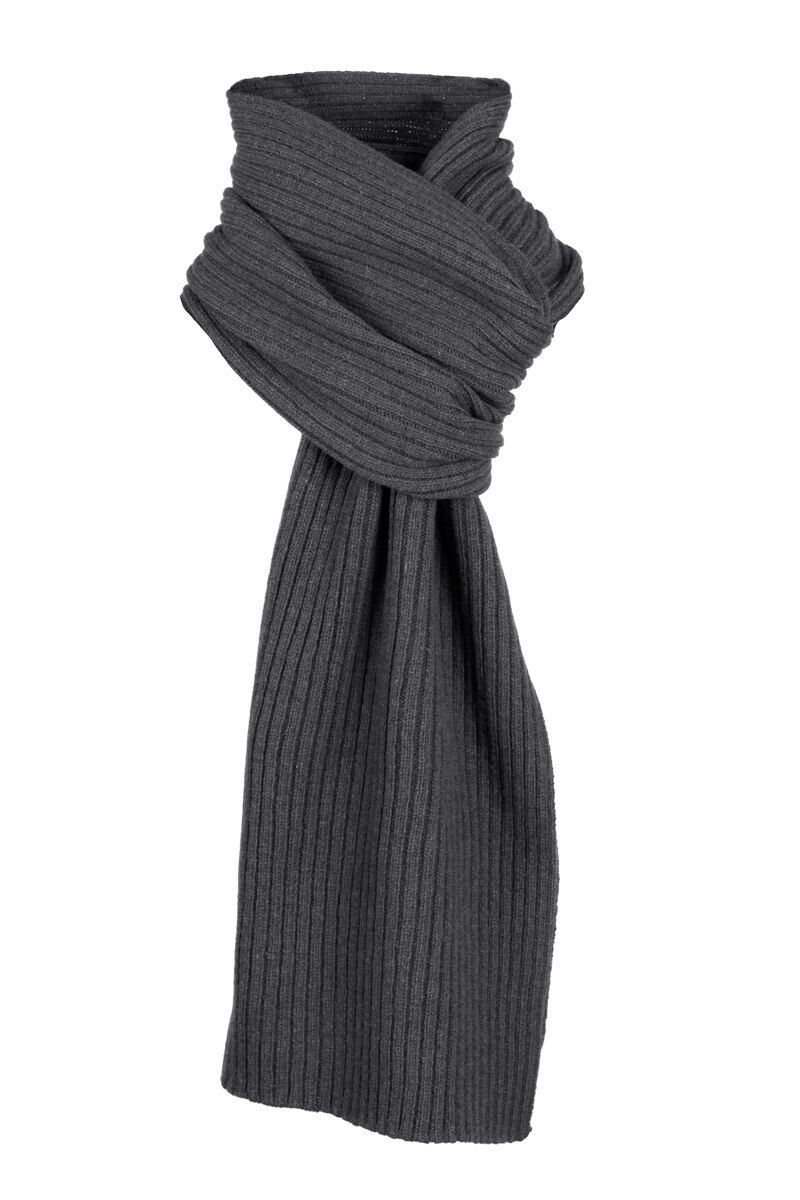 Load image into Gallery viewer, Dents Mens Ribbed Lambswool Blend Knitted Scarf in Charcoal-1