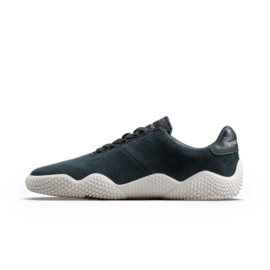 Vivobarefoot Motus Studio Sneaker | Women’s Obsidian/White side view showcasing urban style and premium materials.