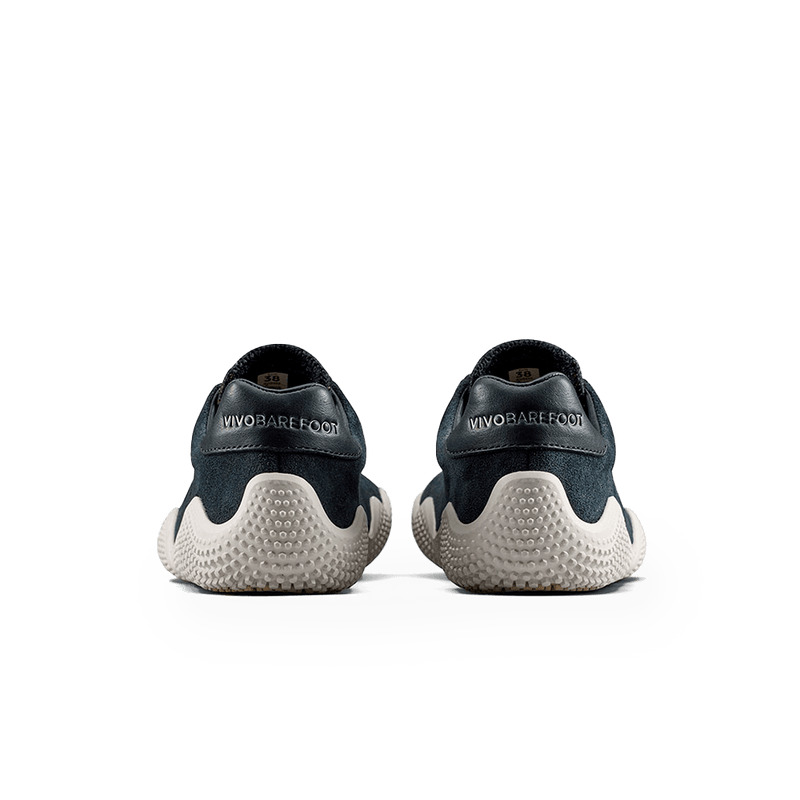 Load image into Gallery viewer, Vivobarefoot Motus Studio Sneaker | Women’s Obsidian/White back view showcasing eco-friendly design and comfort.