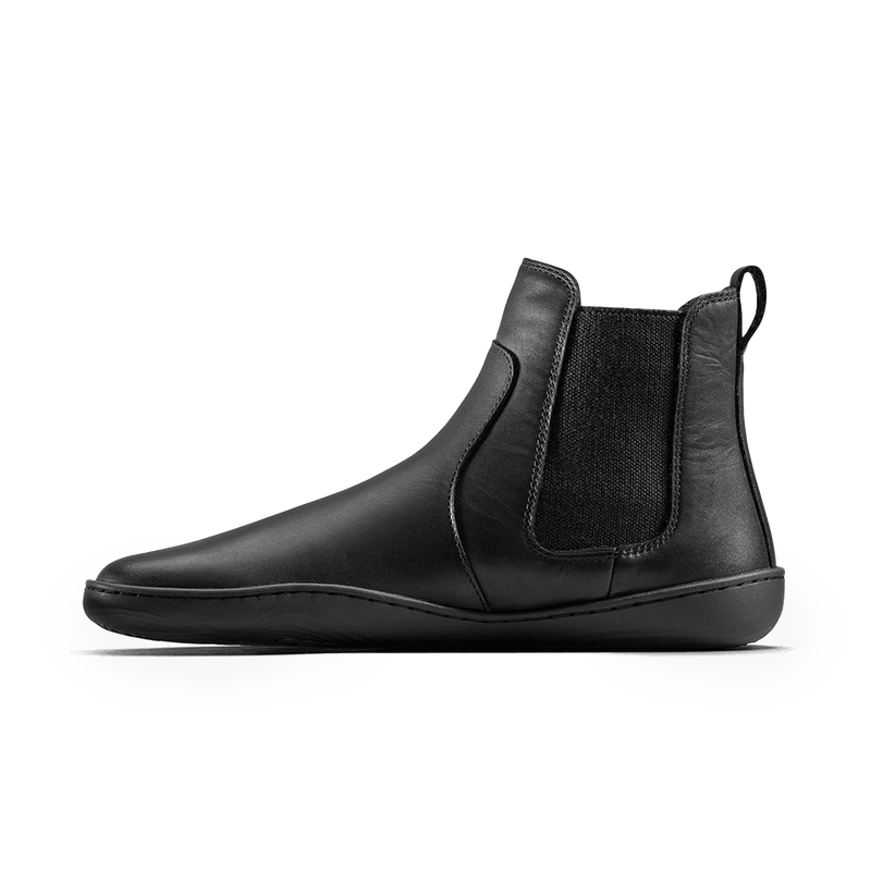 Load image into Gallery viewer, Vivobarefoot Sensus Chelsea Boot | Women’s Obsidian side view, featuring wild-hide leather and a sleek design.