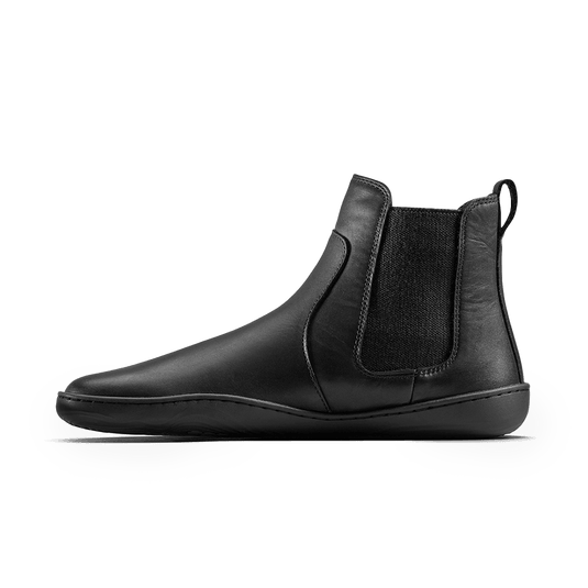 Vivobarefoot Sensus Chelsea Boot | Women’s Obsidian side view, featuring wild-hide leather and a sleek design.