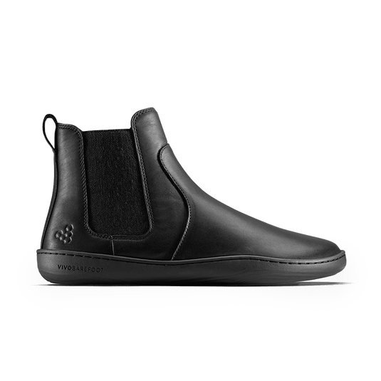 Vivobarefoot Sensus Chelsea Boot | Women’s Obsidian side view showcasing sleek design and premium wild-hide leather.