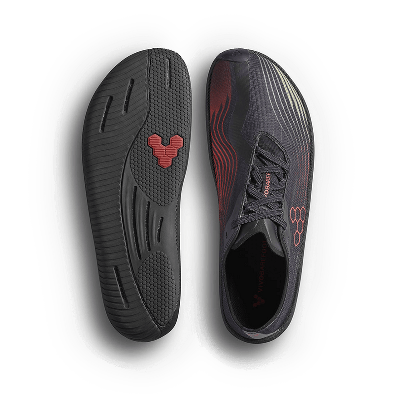 Load image into Gallery viewer, Vivobarefoot Primus Flow Women's Barefoot Running Shoe – Obsidian/Cherry Tomato