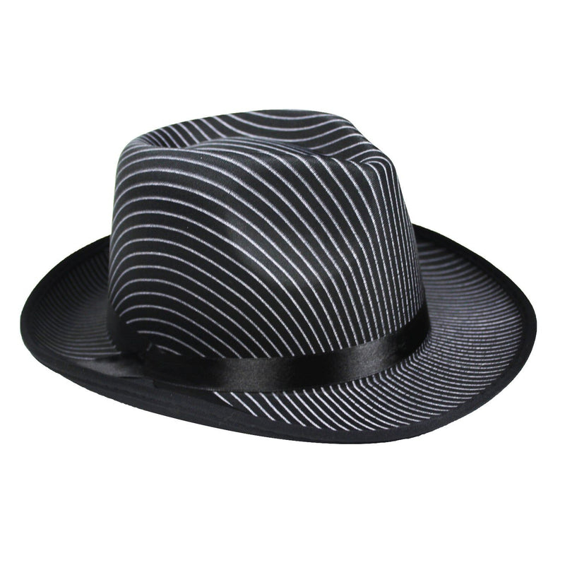 Load image into Gallery viewer, 1920s Gangster Pinstripe Trilby Fedora Party Costume Hat in Black-1