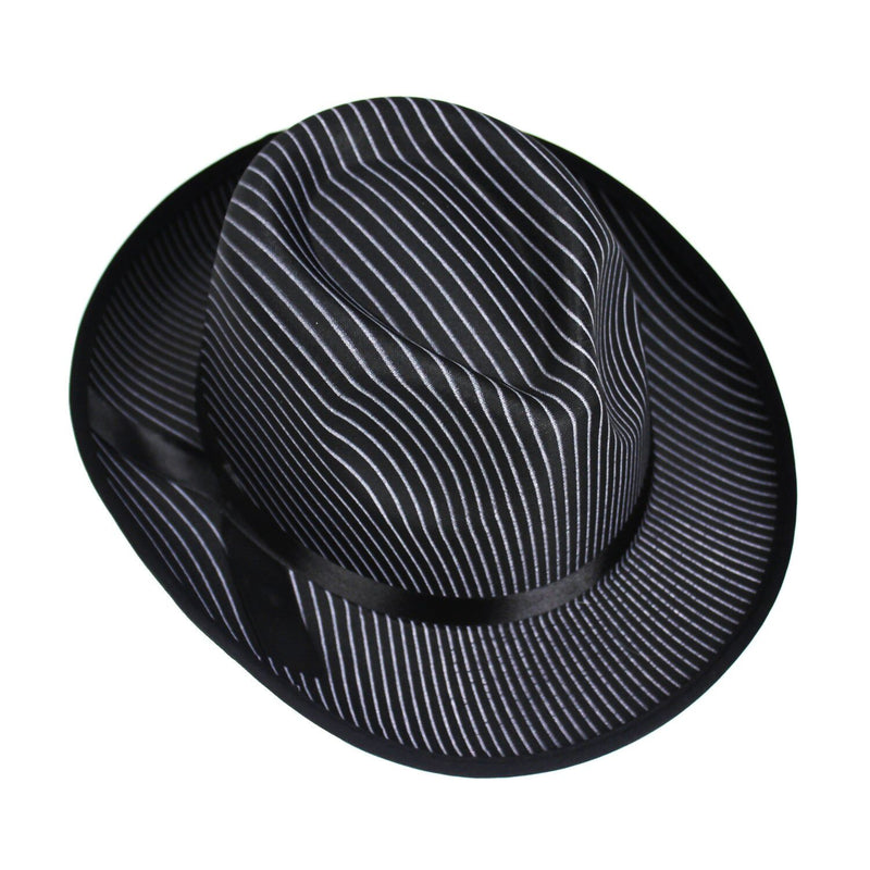 Load image into Gallery viewer, 1920s Gangster Pinstripe Trilby Fedora Party Costume Hat in Black-3