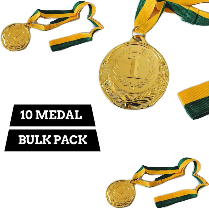 Load image into Gallery viewer, 10x METAL WINNER GOLD MEDAL 1st Party Favours Sports Day 40cm Ribbon BULK-1