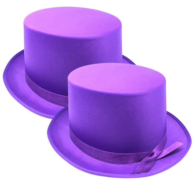 Load image into Gallery viewer, 2x SATIN TOP HAT Costume Party Cap Fancy Dress Trilby Fedora One Size - Purple-1