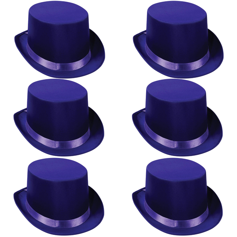 Load image into Gallery viewer, 6x SATIN TOP HAT Costume Party Cap Fancy Dress Trilby Fedora One Size BULK - Purple-0