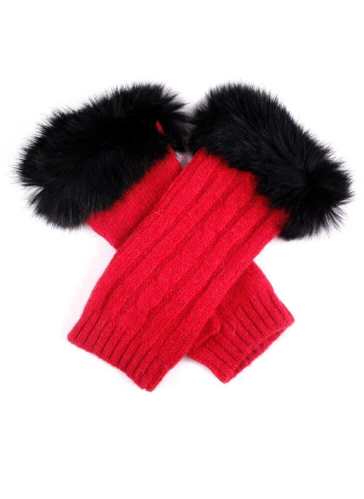 Load image into Gallery viewer, Dents Womens Lambswool Angora Cable Knit Wrist Arm Warmers With Fur Cuff